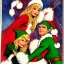 Placeholder: two elves. woman and man. Christmas scene. poster. marvel comic. low-key