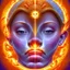 Placeholder: a close up of a sun and moon face, two suns, the sun. beautiful, solar beings, as the goddess of the sun, profile pic, goddess of the sun, unique and intricate painting, sun god, melting sun, the queen of the sun, sunny day time, 3 d goddess portrait, orange fire/blue ice duality!, by Sun Lo