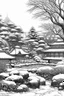 Placeholder: Tokyo garden in Winter abstract pencil black and white STYLE OF HIROKU OGAI