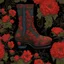 Placeholder: A pair of vibrant red, gothic-inspired, whimsical stylized fractal recursive boots, gracefully serving as two intricately designed pottery vessels. Each boot is filled with a stunning arrangement of brightly colored flowers, creating a striking contrast against the dark backdrop. The combination of the boots' intricate patterns, the vibrant blossoms, and the black background exudes a sense of artistic mystique and enchantment. A visually captivating composition that merges style, nature, and cre