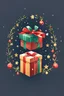 Placeholder: a logo jumping of a christmas box , around the gift box is christmas decor