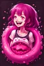 Placeholder: A detailed illustration Anime girl smiling crushed inside really darkpink fleshy stomach filled with digestive juices, t-shirt design, fantasy art, bokeh, Adobe Illustrator, digital painting, soft lighting, focused on the character, vector logo, vector art,