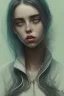 Placeholder: full body, Billie eilish,identify face, skinny clothing , big busty dirty face,,pintura, ,details,texture,8k quality, florest, Minimalism, Romanticism, Expressionism, Impressionism