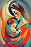 Placeholder: Mother holds her son , abstract style