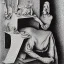 Placeholder: portrait of a helpless woman by Escher