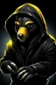 Placeholder: cyber punk hacker honey badger wearing a black hoodie