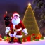 Placeholder: santa black Cat tangled up in christmas tree lights holiday