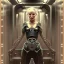 Placeholder: upper body of lady in elevator, machine with gears and ropes, book cover, fantasy art, sketch, movie poster, mirrors