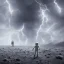 Placeholder: man walking on moon in thunderstorm