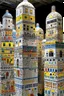 Placeholder: A white city made out of speaker boxes designed in Matryoshka dolls painted by Gustav Klimt