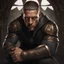 Placeholder: Demon Apoalypse, Theo Rossi crossed arms, facing the camera with determination in their eyes, modifiers: highly detailed, Intricate, Sharp focus, Concept art, Fantasy, Warm, Dramatic Lighting, art by stanley lau and alex ross and greg capullo, Trending on Artstation, trending on deviantart, digital painting