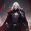 Placeholder: Vampire knight, young man, handsome, long white hair, black full plate armor, red cape