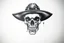 Placeholder: front facing skull (angry, wearing a wide confederate hat), airbrush on white background'