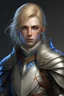 Placeholder: half elf male knight with silver armor ginger hair and blue eyes