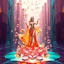 Placeholder: very complex CIFY structure ,pretty viberating color environment 3d metalic and crystal recursive evolving and animating beveled geometric base very complex CIFY structure emiting bubbles that broke, goddess of love in a pretty cleric dress comes out dancing gracefully , viberating color moving very in modern city escape environment while camera tracking it.write in down screen 3d animating"Made in Grok By:J.Babakan"