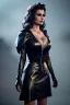 Placeholder: Lisa Ann as evil queen in black leather gown, cleavage, angry, stern look, unreal 5, octane render,cinema4d, dynamic lighting, dramatic lighting, 4k, redshift render, highly detailed, hyper realistic