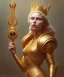 Placeholder: Statue of Queen of photography. Cute blonde woman. Photographer in golden crown. Standing on the street. Big camera in her hand. hyperdetailed, photorealistic, trending on artstation, greg rutkowski, beksinski, kodachrome