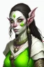 Placeholder: white skinned half orc young woman