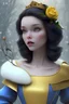 Placeholder: 4K Ultra-HD, Hyper realistic, cinematic lighting -- Snow White, short, bowl-cut black hair, blue eyes, Yellow skirt, blue blouse with short poofy sleeves, extremely pail skin, Rose pedals, wild animals, Castle, Full body image -- 4k, stunning, dramatic lighting, dramatic background, cinematic, atmospheric, very detailed, historic, powerful, octane rendering, exquisite detail, 30 - megapixel, 4k, 85 - mm - lens, sharp - focus, intricately - detailed, long exposure time, f8, ISO 100, shutter - s