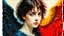 Placeholder: old worn postcard, Portrait Light and darkness in one person, angel and demon in one person, abstract art additional colors small details,