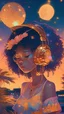 Placeholder: universe meets summer night, soulful asian girl, afro, gold jewellery, hat, headphones, music, lofi tones, lofi hip hop vibes