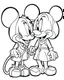 Placeholder: outline art for Mickey Mouse Kissing Minnie coloring page, Japanese manga style, cartoon style, cute face, white background sketch style, full body is a must, only use outline, clean line art, no shadow, bold outline