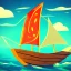 Placeholder: Small wooden ship, with bright sails, Legend Of Zelda: Wind Waker style, on a vast ocean, stylized, colorful, adventurous, full view.