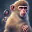 Placeholder: a smart monkey on a mountain, cartoon, dramatic light, close up, smoky background, cinematic