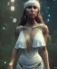 Placeholder: Gipsy, beautiful, curvy body, white fabric dress, beautiful long hair, bandana, long earings, head and shoulders portrait, holding tarot card, 8k resolution concept art portrait by Greg Rutkowski, Unreal Engine 5 volumetric lighting