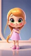 Placeholder: A beautiful, adorable cartoon little girl. Long shiny hair, large sparkling eyes (like anime or Disney characters), a small face and delicate nose. A happy, innocent expression with a small smile standing in modern stage with prettyy shoes. Clean design, vibrant and warm colors, modern studio animation style, 4K quality.