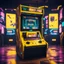 Placeholder: arcade machine screen facing forward, cyberpunk style, yellow colors