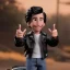 Placeholder: wide view young Fonz with black hair greaser figure doll 1990 (thumbs-up) (face) Forehead grin, fonzarelli, ((arnold's drive-in)) fonzie