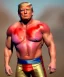 Placeholder: Realistic image of Donald trump wrestler, Mexican wrestling, tribal glow makeup, red and blue breeches, suspenders, retro style, 80s, red, gold, vibrant color, highly detailed, clean background, concept art, unreal engine 5, god rays, ray tracing, RTX, lumen lighting, ultra detail, volumetric lighting, 3d, finely drawn, high definition, high resolution.