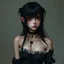 Placeholder: a pretty girl, skinny, dark hair, gothic clothes, dark fantasy, pale, stylised, young,