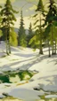 Placeholder: A white snowfield with spruce trees painted by John Singer Sargent