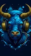 Placeholder: t-shirt design, angry bull with headphones on his ears, digital art by Jan Tengnagel, shutterstock contest winner, furry art, artwork, angular, art. Deep sea color