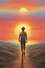 Placeholder: The figure walking confidently towards the horizon, with a bright, promising sunrise in the background, symbolizing hope and continued strength, illustrated in a realistic style with vibrant colors and detailed scenery.