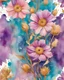 Placeholder: pink , purple, turquoise and gold flower van Gough water color on white background