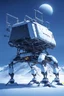 Placeholder: a sleek mechanical walker with eight legs scaling a very steep snow covered side of mout everest at night, it has a smooth surface, it has storage pods on its belly and humans can fit in the pods