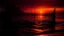 Placeholder: dark and mysterious, a cable cage at sea during sunset, vibrant orange and pink hues in the sky, casting a warm glow on the water, dark shadows and fog, blurred, neo-expressionism