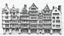 Placeholder: technical drawing pencil sketch front elevation of a row of skeletal multi-story fantasy tudor buildings