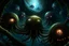 Placeholder: View into an event horizon in space with many enormous strange tentacled creatures with huge eyes and mouths flying around