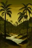 Placeholder: A dark gold mine oasis near a field of palm trees painted by Henri Rousseau