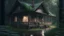 Placeholder: A cottage in the middle of a woods, with a rocking chair on its porch. Surrounded by lush greenery, and light rain falling. Comforting, soothing, hyper real, 4k