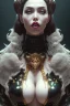 Placeholder: Vivian Wood as evil queen in black leather, busty, cleavage, dominatrix, curvy, angry, stern look. character design by cory loftis, fenghua zhong, ryohei hase, ismail inceoglu and ruan jia. unreal engine 5, artistic lighting, highly detailed, photorealistic, fantasy