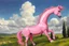 Placeholder: Big pink plastic toy horse.19th painting