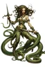 Placeholder: detailed persona, female, sword in hand, gorgon medusa, half turn, full height, leans on one leg, snakes on the head instead of hair