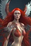 Placeholder: Full body realistic photo of stunning beauty woman royal phoenix woman with long red hair fluttering in the wind and scaly wings, minimal clothing, extremely muscular, dynamic pose, perfect detailed face, detailed symmetric hazel eyes with circular iris, realistic, stunning realistic photograph, 3d render, octane render, intricately detailed, cinematic, trending on artstation, Isometric, Centered hipereallistic cover photo, awesome full color, hand drawn, dark, gritty, mucha, klimt, erte 12k,