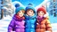 Placeholder: cute detalied 3d illustration from one boy and one girl dressed warmly in coats and hats, enjoying a day out in the snow together and play in snow. They are both smiling and embracing the cold weather, winter scene, detalied, 3d anime, aesthetic design, snowy landscape, beautiful shot, stunning, cinematic