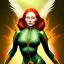 Placeholder: portrait of a beautiful busty Jean Grey with green eyes riding a phoenix by Sandro Botticelli style